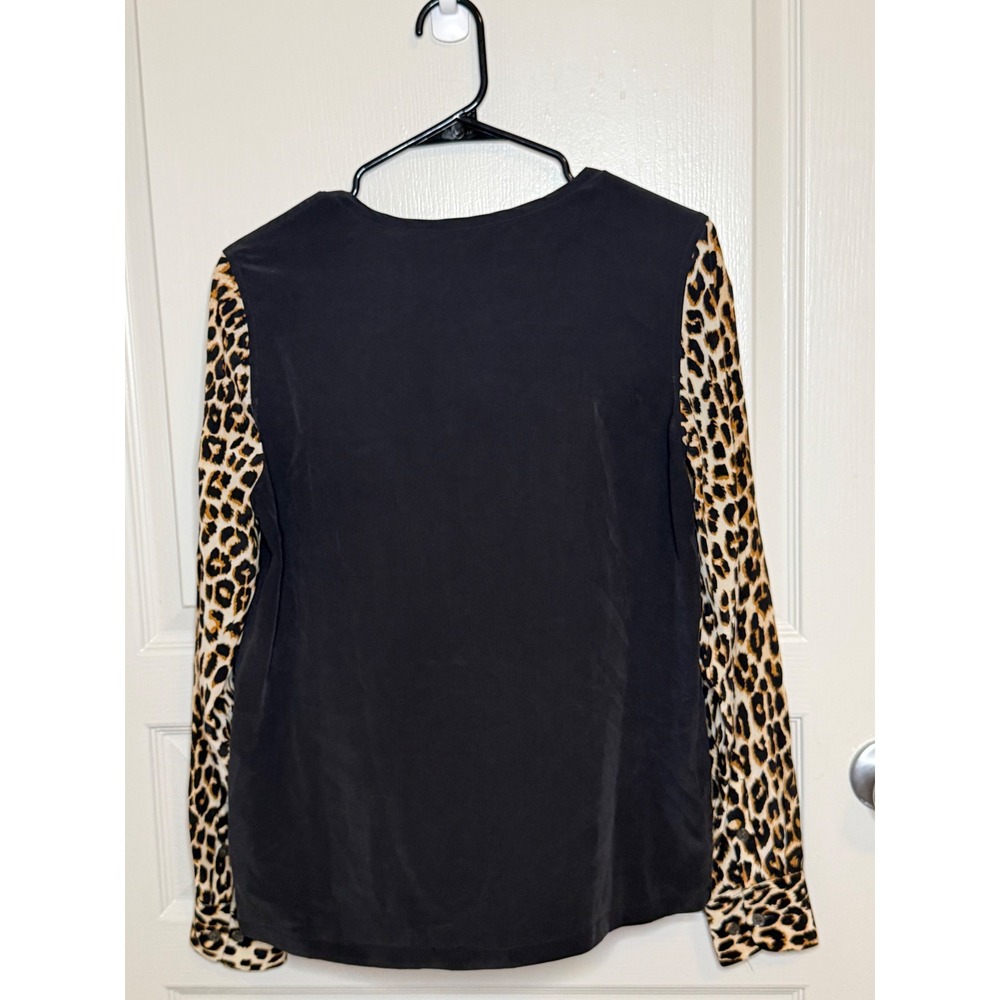 Equipment Femme S Liam Silk Blouse Women's Top Leopard Cheetah Print Sleeves - Picture 5 of 7